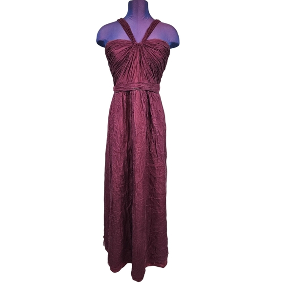 Amsale Cerisa Burgundy Crinkle Silk Junior Bridesmaid Gown Size 12 Girls G26 - Picture 2 of 11